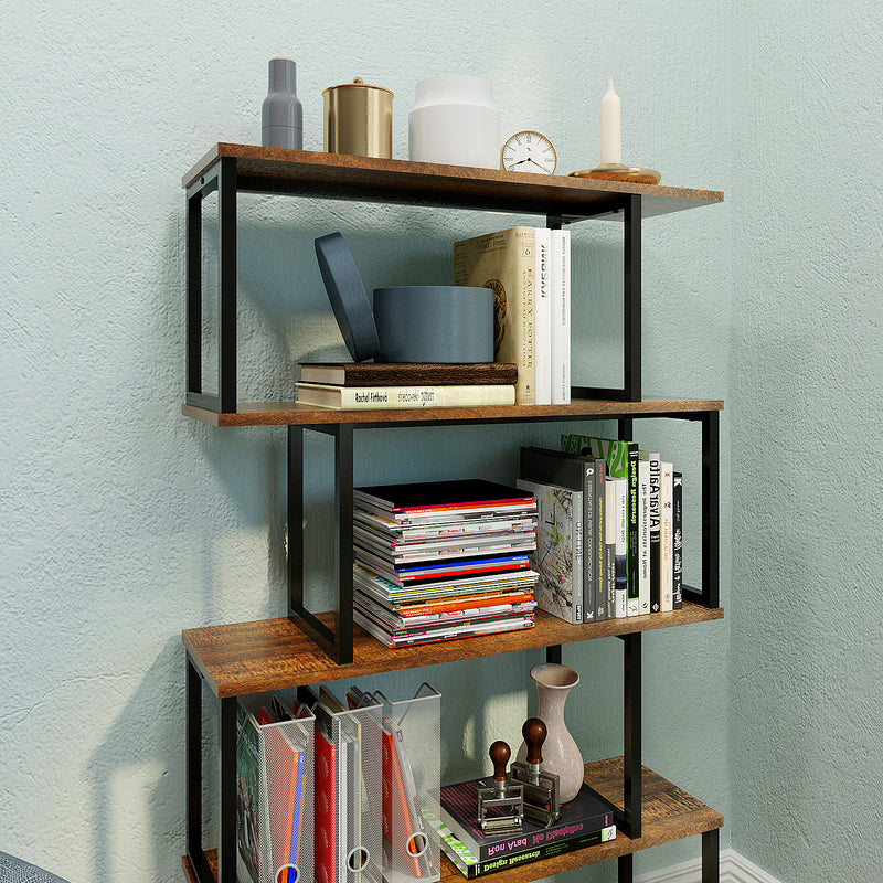 Bookcase, Standing Shelf with 4 Levels, Wooden S-Shaped Storage Shelf