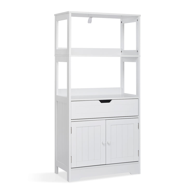 Meerveil Meuble de salle de bain simple, couleur blanche, espace ouvert supérieur, tiroir et porte simples
