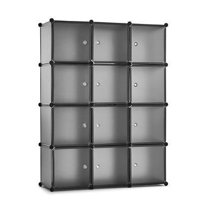 Meerveil Armadio portaoggetti in PP per camera da letto, 12 cubi/20 cubi, colore grigio chiaro e trasparente