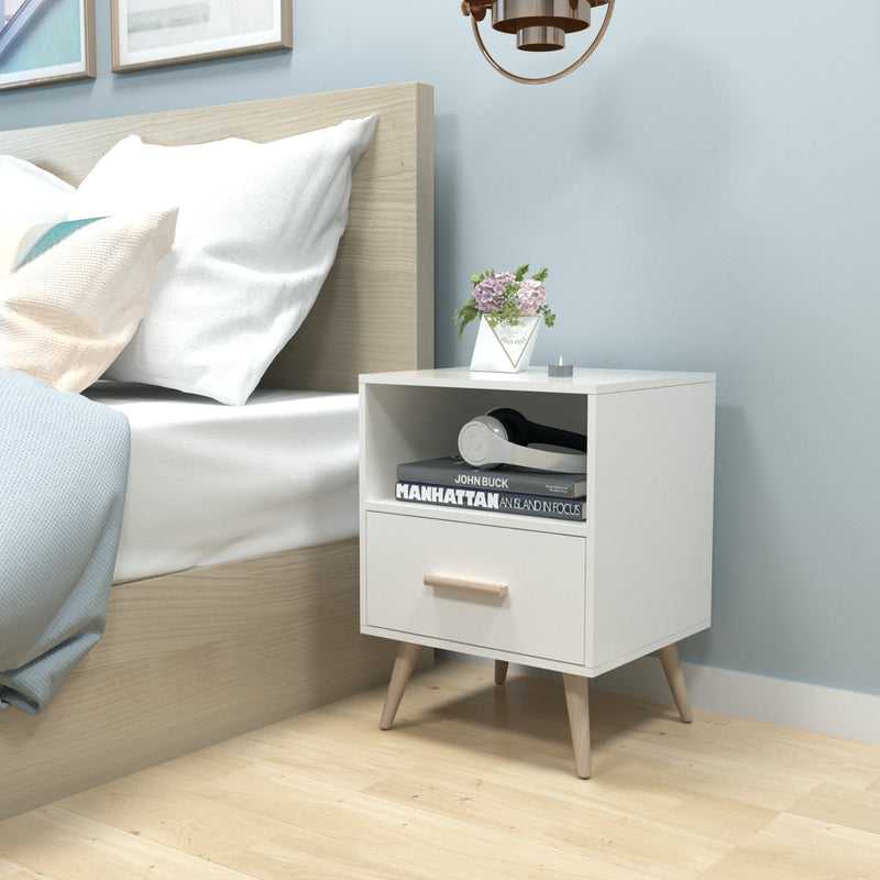 Modern Storage Cabinet, White Color, Single Storage Unit and Drawer
