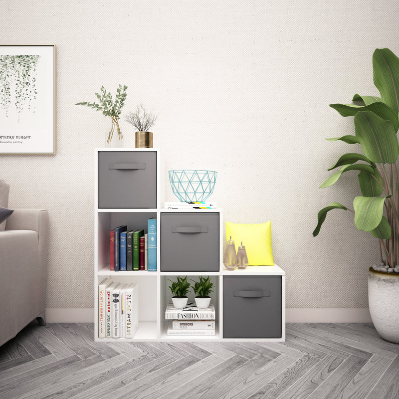 6 Cubes Bookcase, White Color, Trapezoid Storage Unit