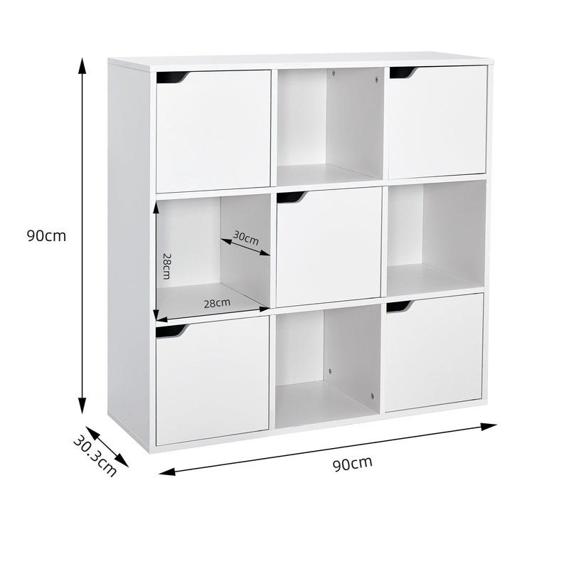Modern Bookcase, 9 Opening Storage Cubes and Doors