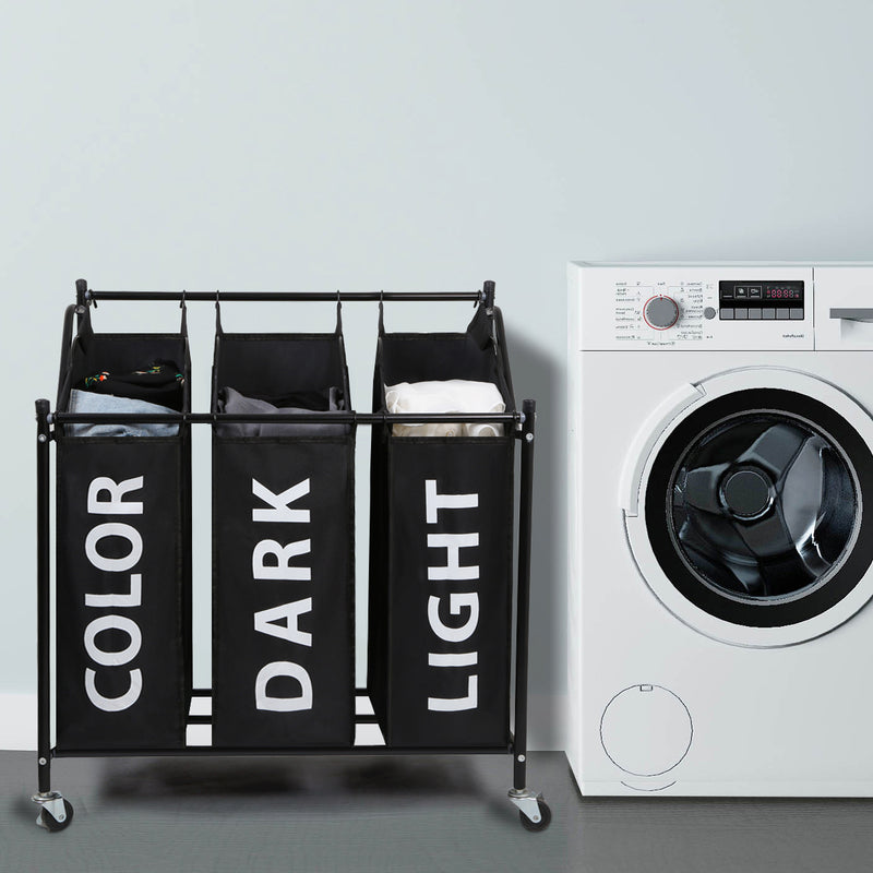 Laundry Bin in Black Color, Metal Pipe, 3 Laundry Sorters