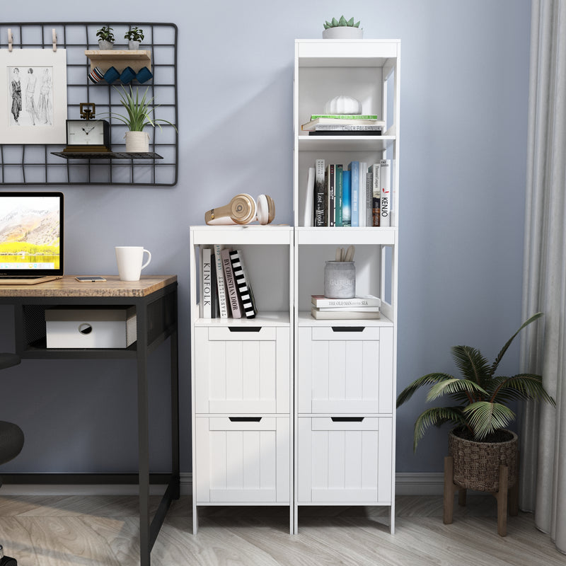 Simple Bathroom Cabinet, White Color, The Upper Open Space, 2 Drawers