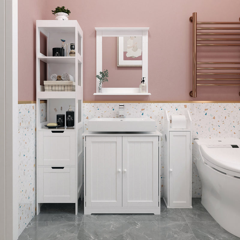 Meerveil Armoire de salle de bain simple, couleur blanche, 2 portes