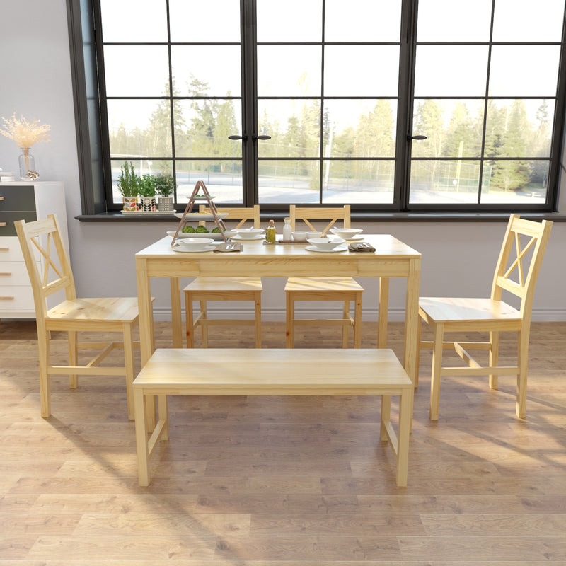 Dining Table with 4 Wooden Chairs,Original Wood Colour