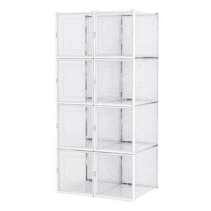 Shoe Box, Set of 8, White Colour, Stackable Plastic, with Clear Door