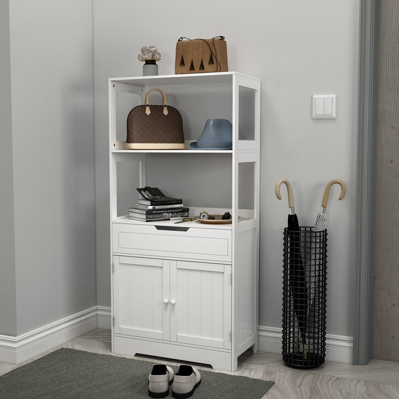 Simple Bathroom Cabinet, White Color, The Upper Open Space, Single Drawer and Door