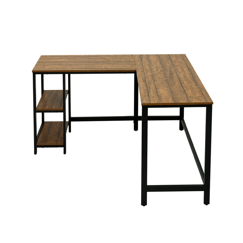 Retro Industrial Computer Table£¬L-shaped, with Open Storage Spaces
