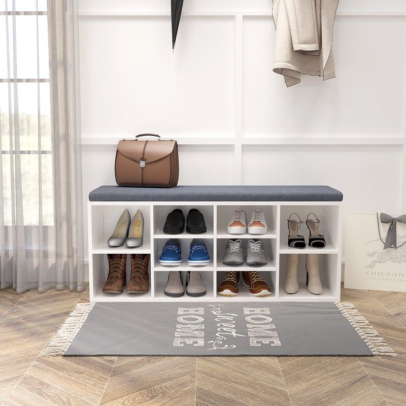 Modern Shoe Bench in Grey/ White Color, Organizer Unit