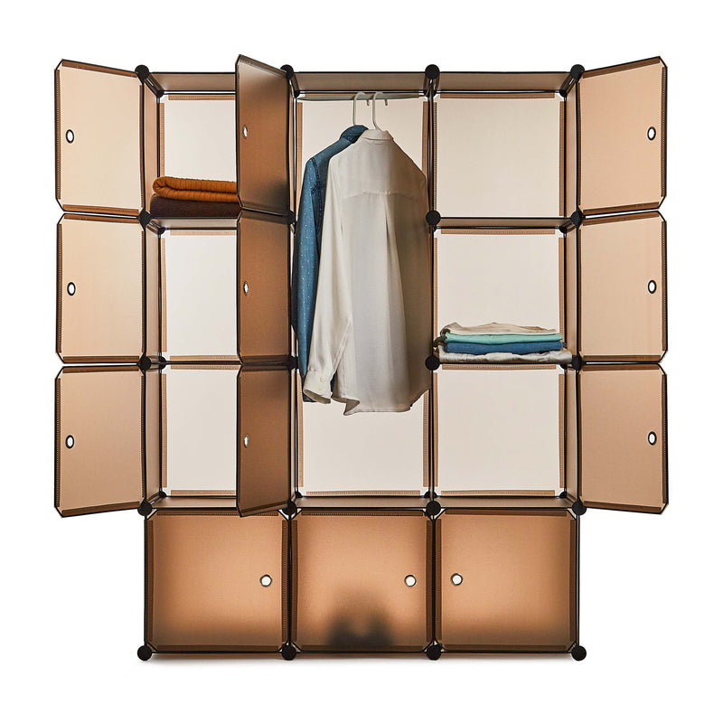 Armoire de rangement en PP pour chambre à coucher Meerveil, 12 cubes/20 cubes, couleur café et transparente