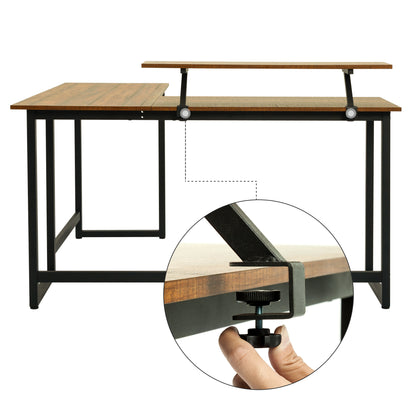 Meerveil Retro Industrie-Computertisch，L-förmig, mit Monitorständer