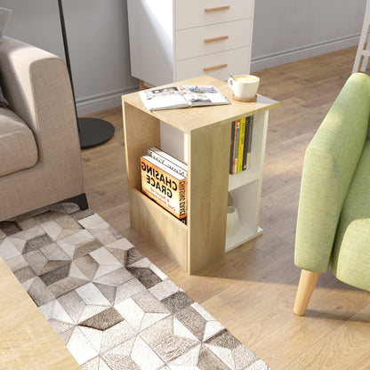 Modern Wooden Side Table for Living Room Bedroom, White and Oak