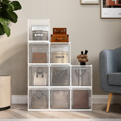 Shoe Box, Set of 8, White Colour, Stackable Plastic, with Clear Door