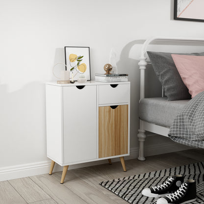 Meerveil Gabinete de almacenamiento moderno, color blanco y roble a juego, 2 puertas y un cajón