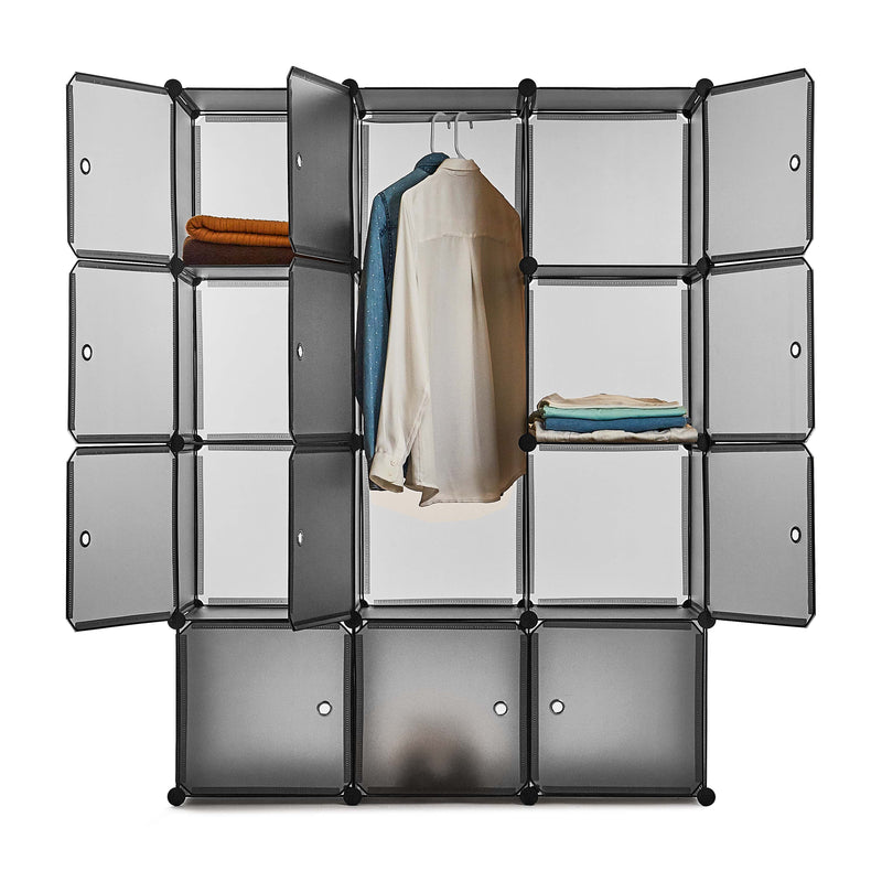 Bedroom PP Storage Wardrobe, 12 Cubes/20 Cubes, Light Grey Color and Transparent