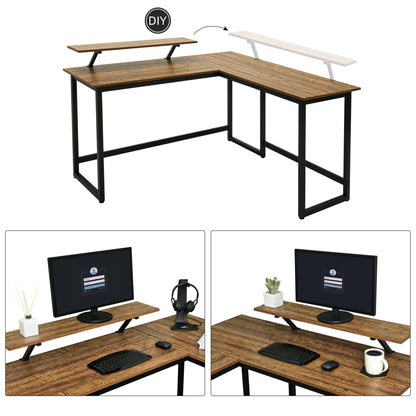 Meerveil Retro Industrie-Computertisch，L-förmig, mit Monitorständer