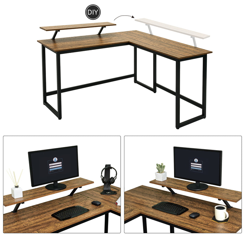 Retro Industrial Computer Table£¬L-shaped, with Monitor Stand