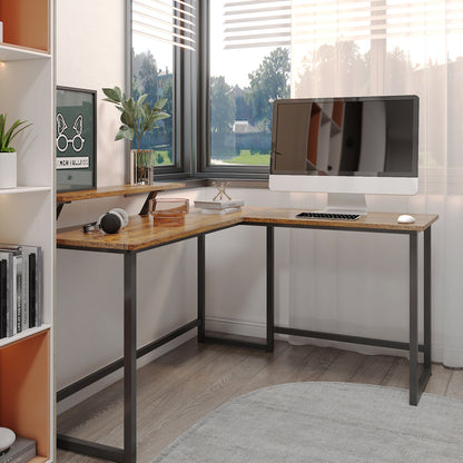 Meerveil Retro Industrie-Computertisch，L-förmig, mit Monitorständer