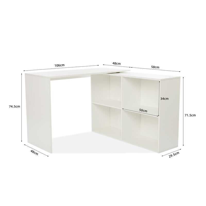 Mondeer L Shaped Desk, 41.7 Inch 360° Rotating Computer Desk with Storage Shelves for Study Home Office Living Room (White)