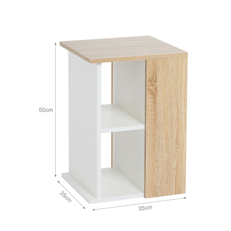 Modern Wooden Side Table for Living Room Bedroom, White and Oak