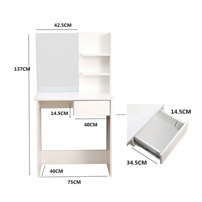 Dressing Table, Vanity Table with Mirror and Stool, Large Storage for Bedroom
