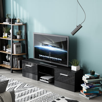 Meerveil Mueble para TV LED, color blanco y negro, gran espacio de almacenamiento