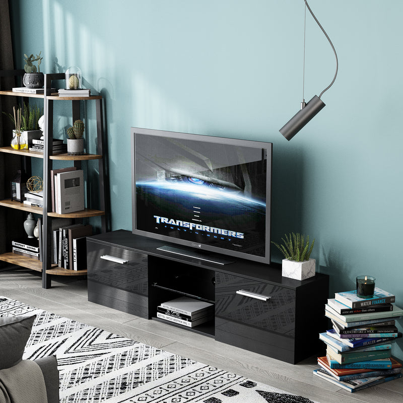 Meerveil LED-TV-Schrank, Farbe Schwarz/Weiß, Großer Stauraum