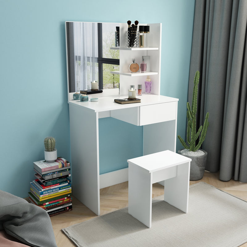 Dressing Table, Vanity Table with Mirror and Stool, Large Storage for Bedroom