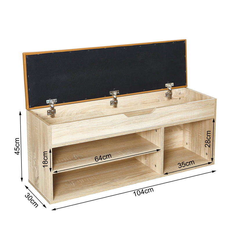 Modern Shoe Bench, Natural Wood Grain/White Color, Organizer Unit