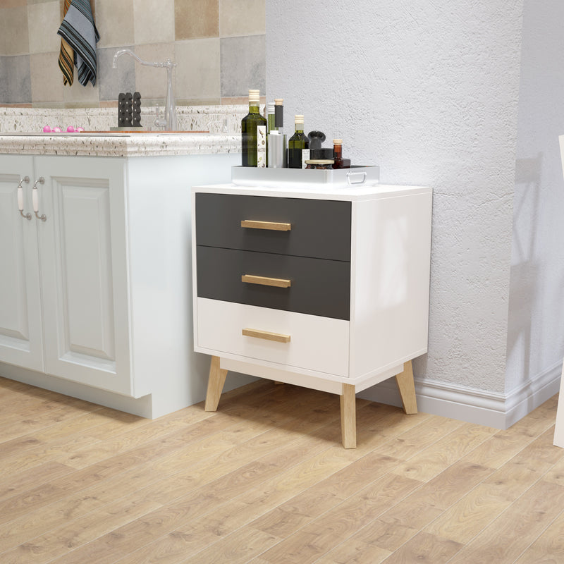 Storage Cabinet, White and Grey, with 3 Drawers