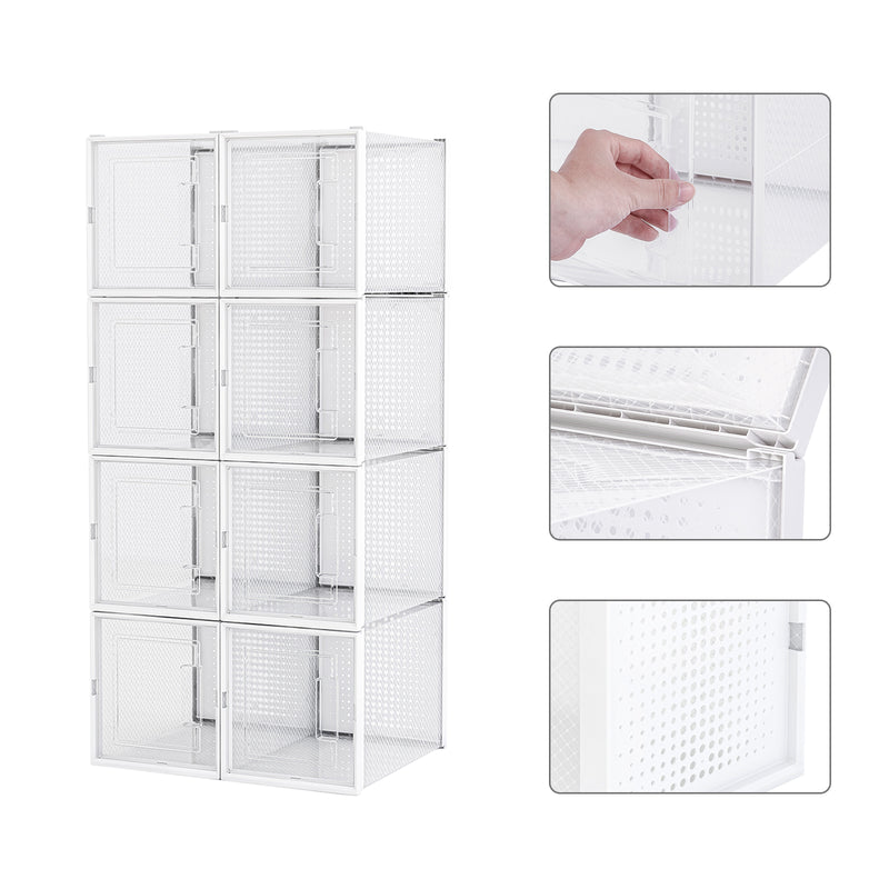 Shoe Box, Set of 8, White Colour, Stackable Plastic, with Clear Door
