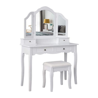 Meerveil Classic Schminktisch, schwarz/weiß, mit großem Spiegel, Schubladen und bedrucktem Hocker