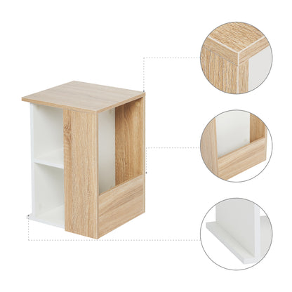 Modern Wooden Side Table for Living Room Bedroom, White and Oak