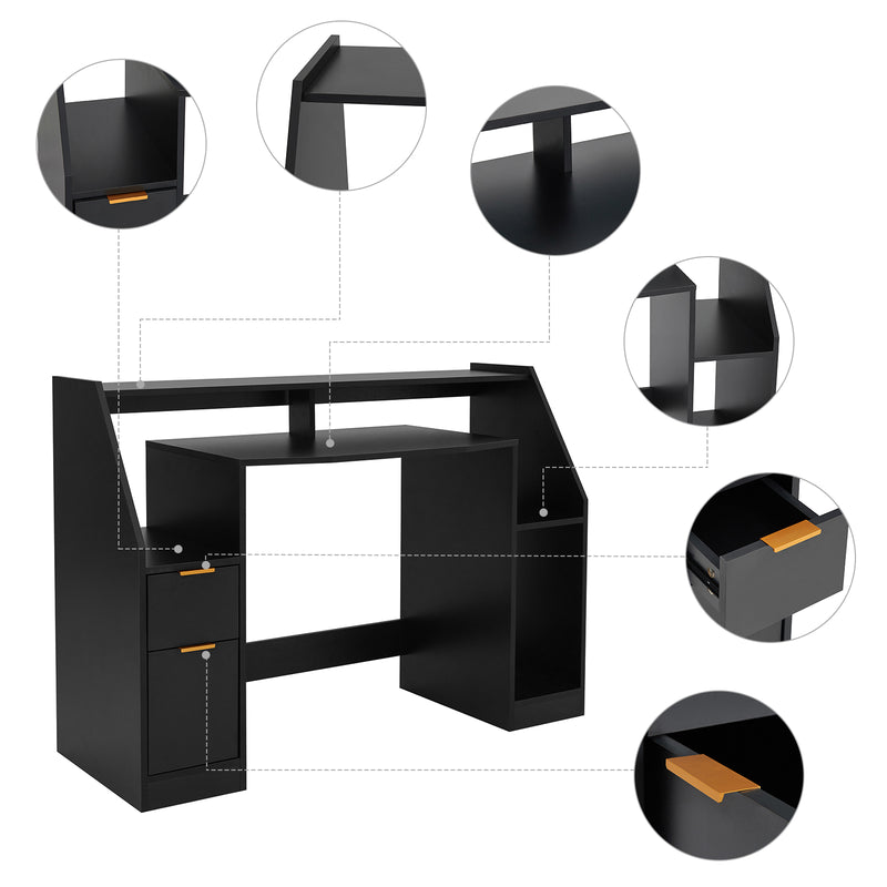 LED Computer Table, Black colour, with 2 Doors