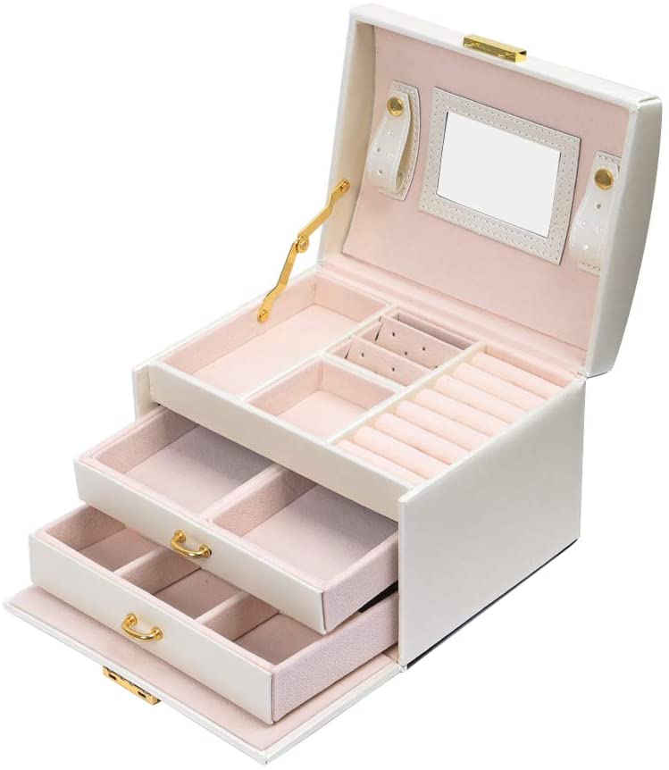 Meerveil Meerveil Modern Jewellery Box, Black/White/Pink Color, Has Partitions and a Small Mirror