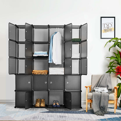Meerveil Armadio portaoggetti in PP per camera da letto, 12 cubi/20 cubi, colore grigio chiaro e trasparente