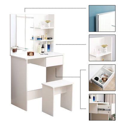 Dressing Table, Vanity Table with Mirror and Stool, Large Storage for Bedroom