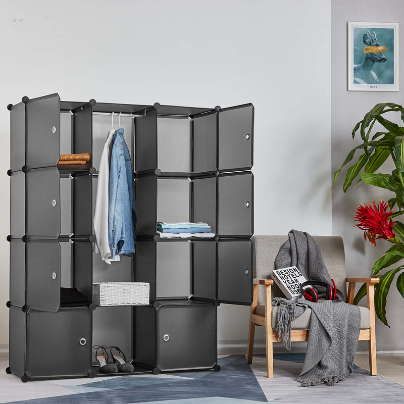 Meerveil Armadio portaoggetti in PP per camera da letto, 12 cubi/20 cubi, colore grigio chiaro e trasparente