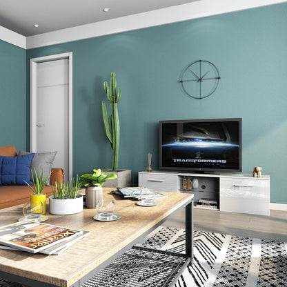 Meerveil Mueble para TV LED, color blanco y negro, gran espacio de almacenamiento
