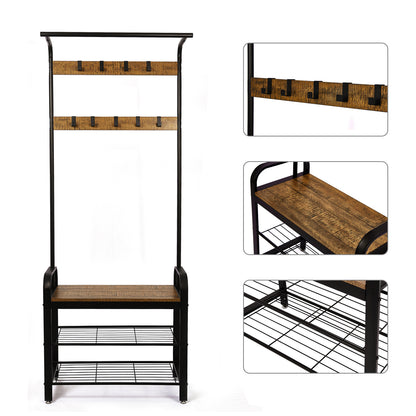 Coat Rack, with Shoe Storage Bench and Anti-tip Straps