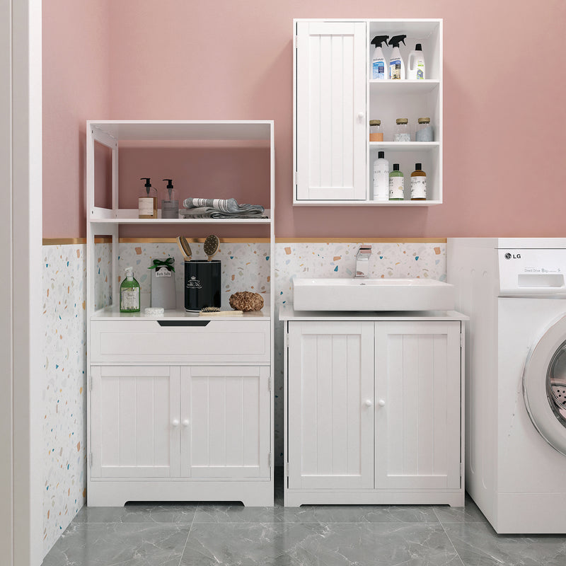 Meerveil Meuble de salle de bain simple, couleur blanche, espace ouvert supérieur, tiroir et porte simples