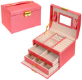 Modern Jewellery Box, Black/White/Pink Color, Has Partitions and a Small Mirror