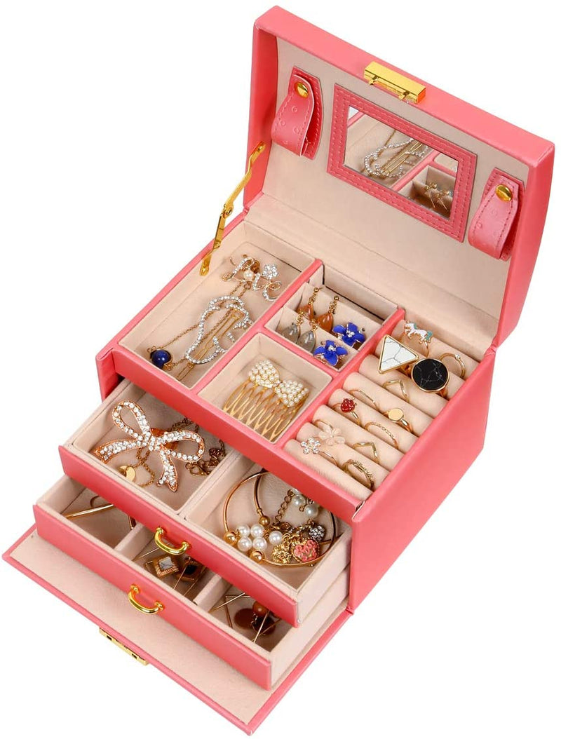 Modern Jewellery Box, Black/White/Pink Color, Has Partitions and a Small Mirror