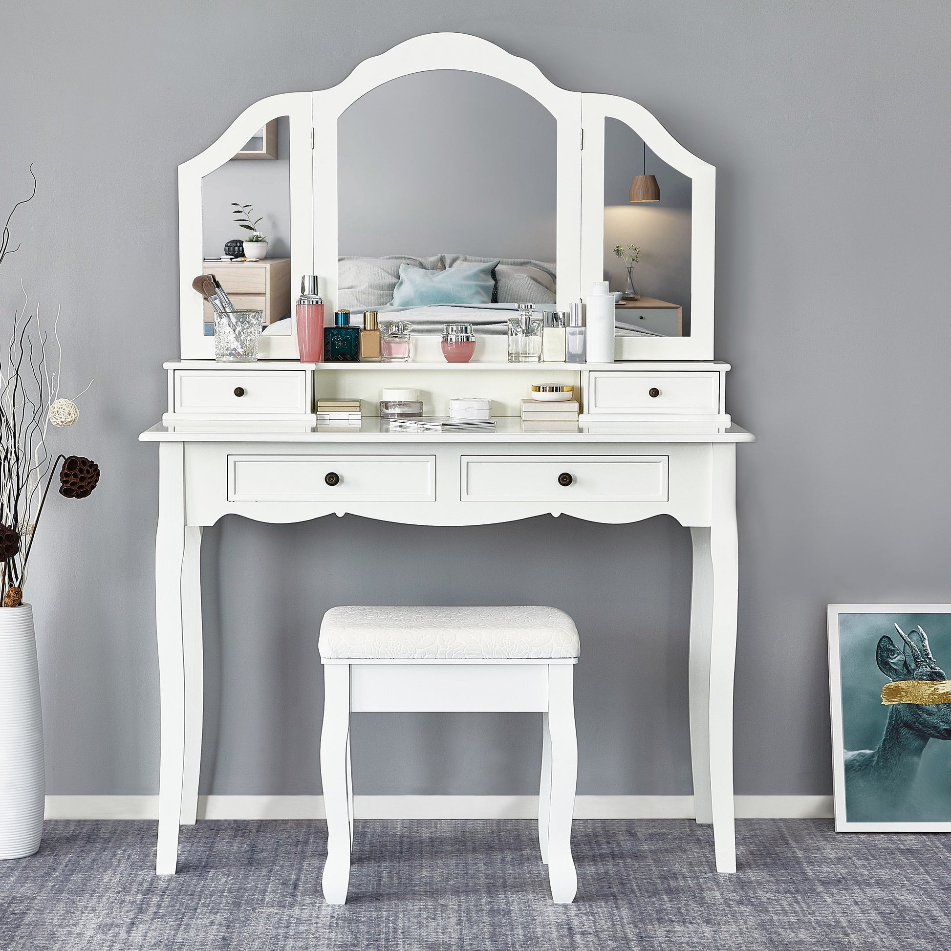 Classic Dressing Table, Black/White Color, Providing a Large Mirror, D Mondeer Classic Dressing Table, Black/White Color, Providing a Large Mirror, D Mondeer