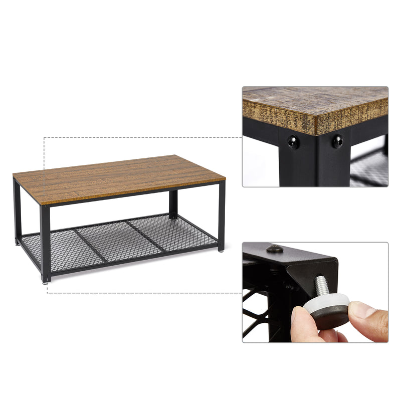 Meerveil Tavolino da caffè industriale retrò, colore delle venature del legno grigio antico/caldo