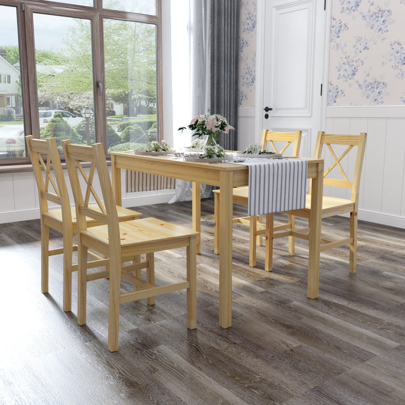 Dining Table with 4 Wooden Chairs,Original Wood Colour