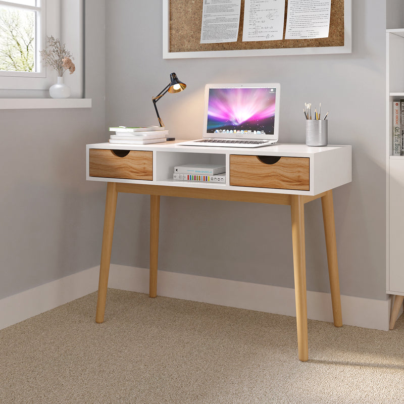 Desk Computer Table£¬White and Oak£¬with 2 Drawers 1 Storage Unit
