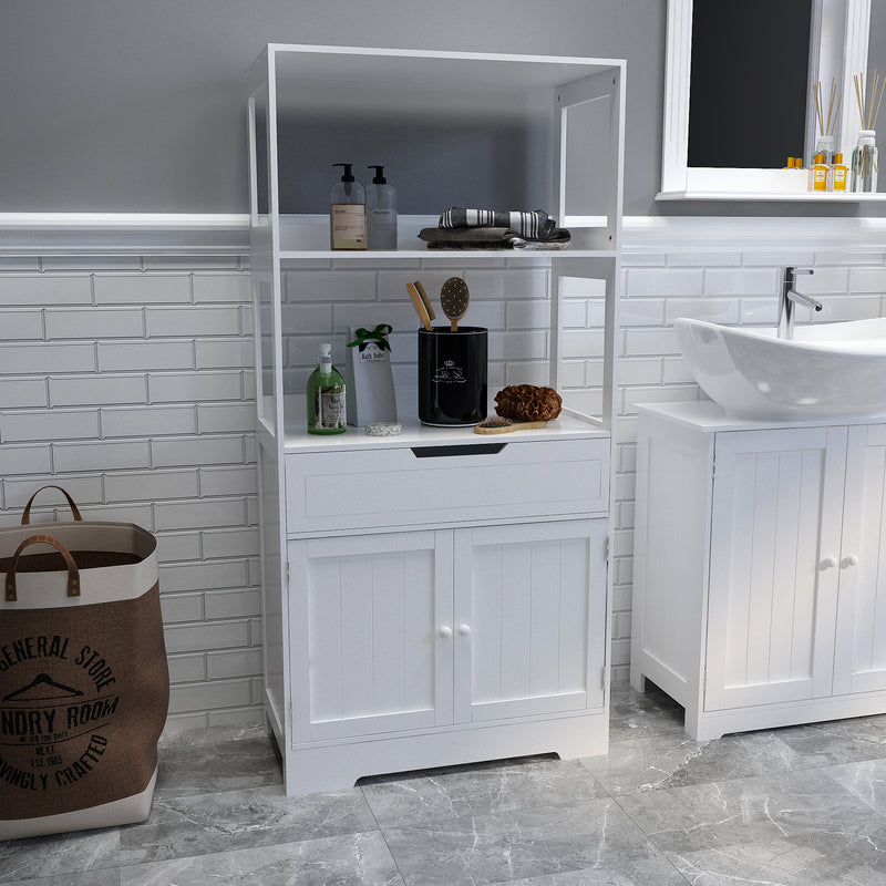 Meerveil Einfacher Badezimmerschrank, Weiße Farbe, Der obere offene Raum, Einzelschublade und Tür