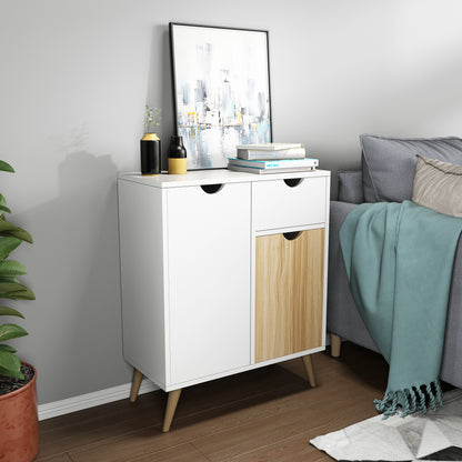 Meerveil Gabinete de almacenamiento moderno, color blanco y roble a juego, 2 puertas y un cajón